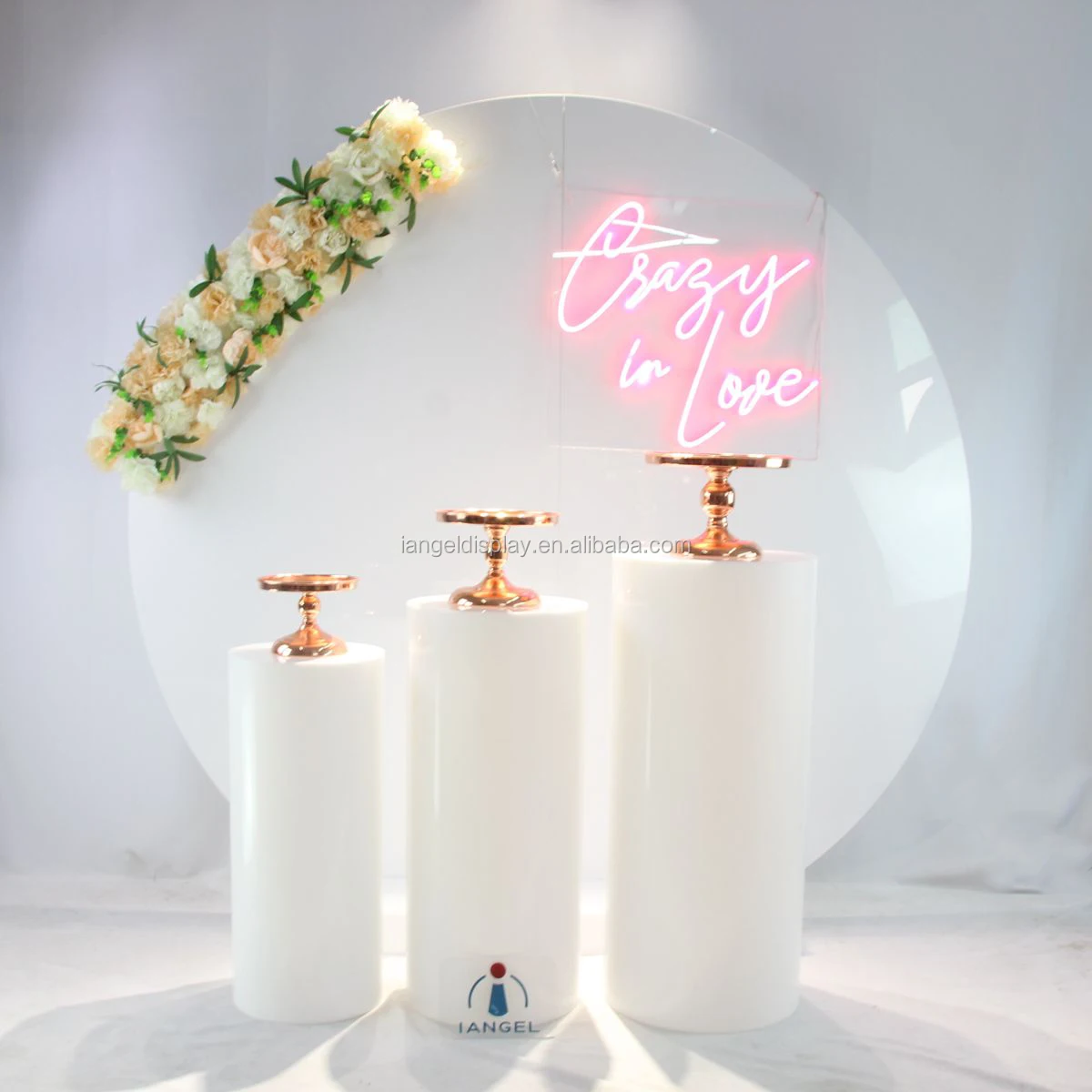 Iangel white wedding plinths displays  round acrylic plinth pedestal