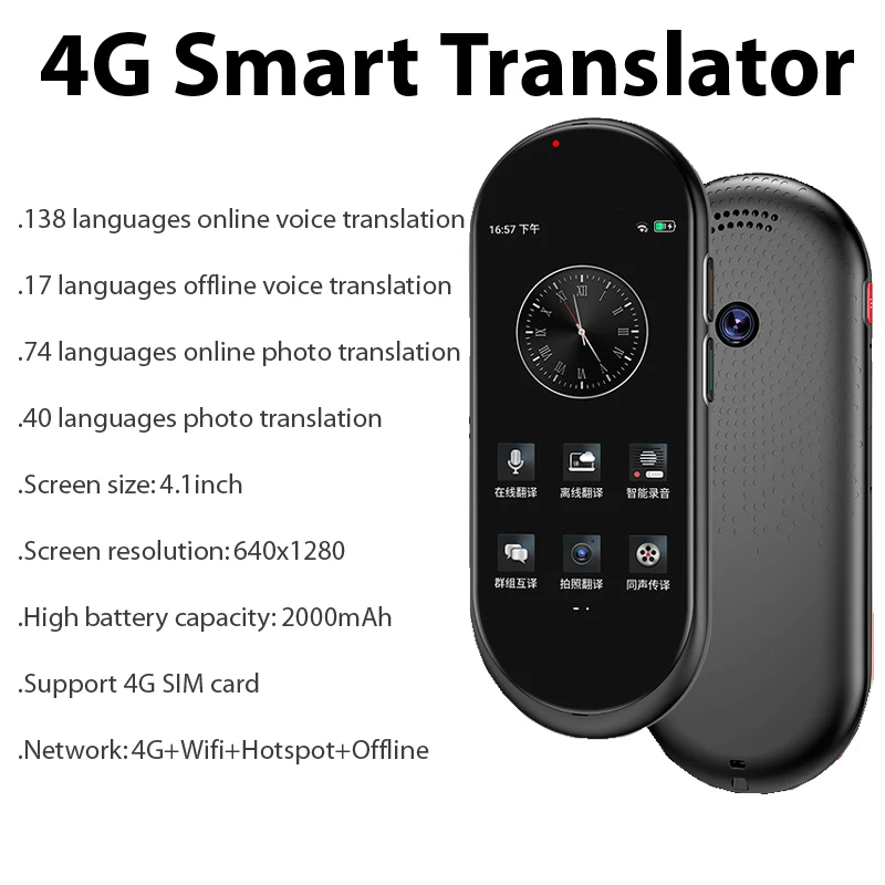 A10-2023 Best Language English Transtor Online Offline Photo Translate Portable Translator Device Support 4G Interpreter Device