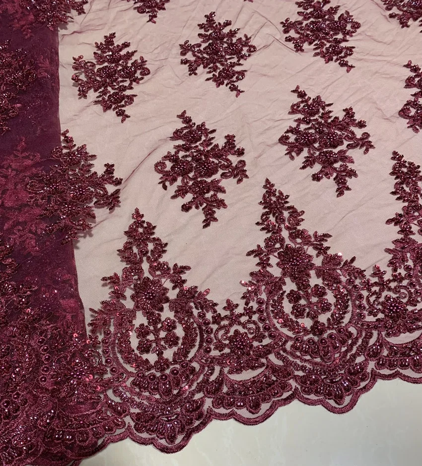Хит продаж новый дизайн вышитая бисером Тюлевая ткань/Модная машинная вышивка кружевная ткань для платьев