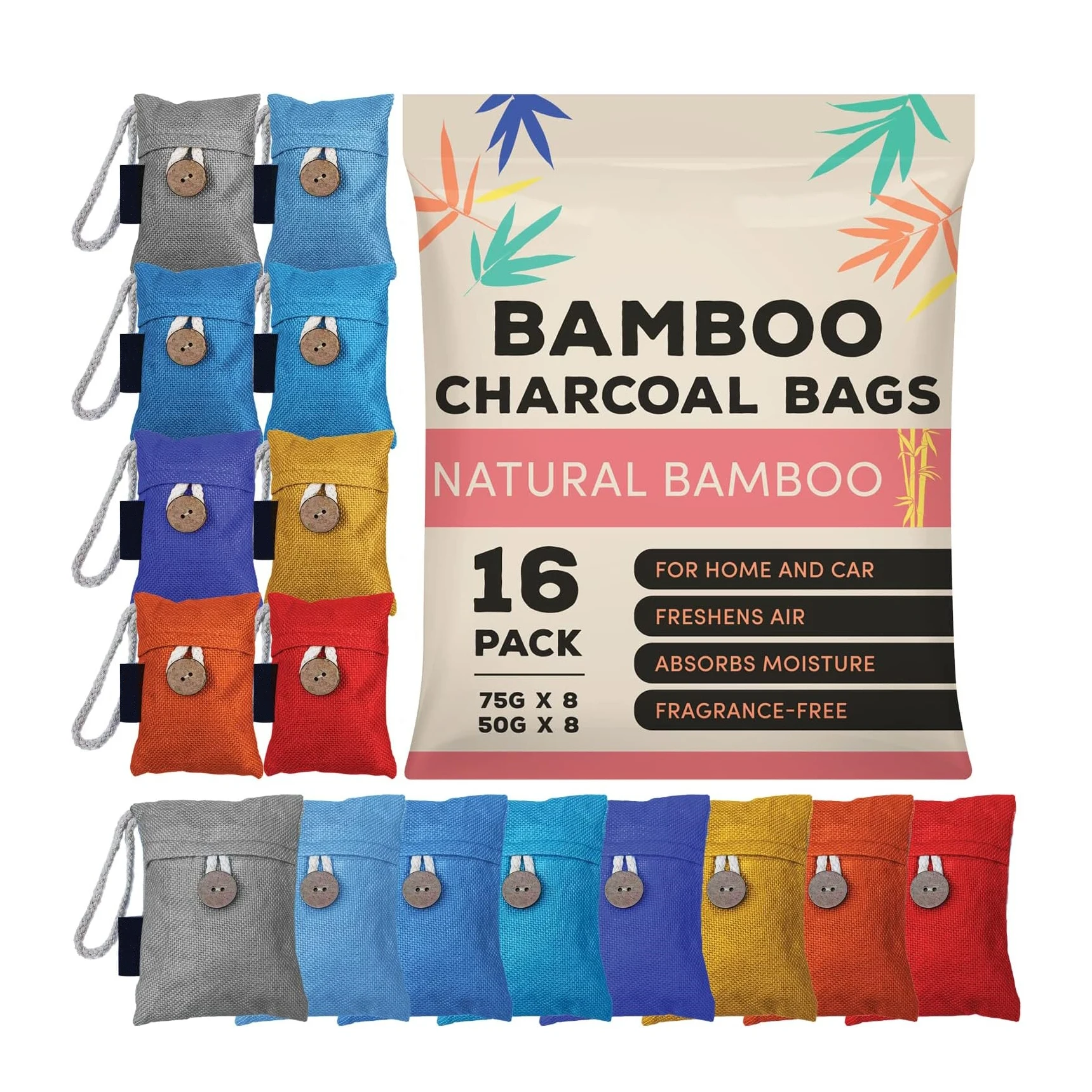 16 Pack Bamboo Charcoal Air Purifying Bags Pet Air Freshener Odor Eliminator Bag Car Deodorant