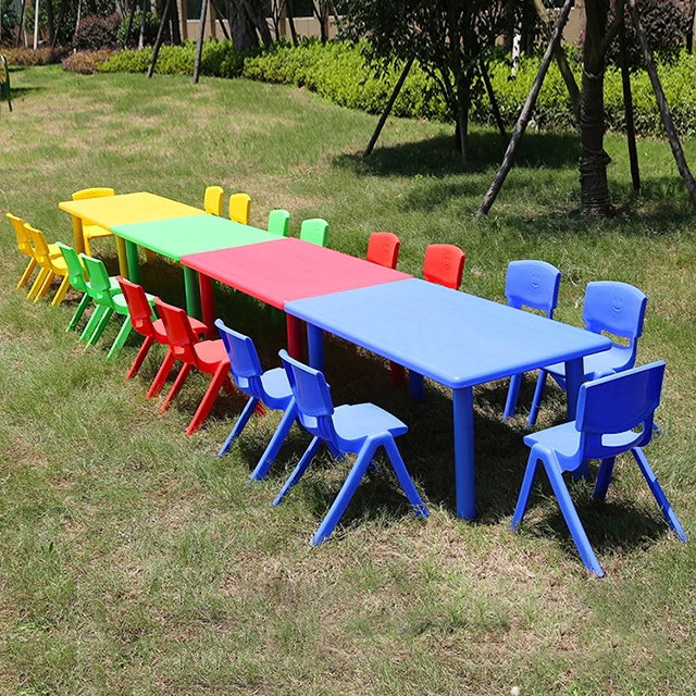 Non-Slip Durable Furniture Stacked Design Kindergarten Commercial Environmental Protection PVC Material Colorful Desk And Chair