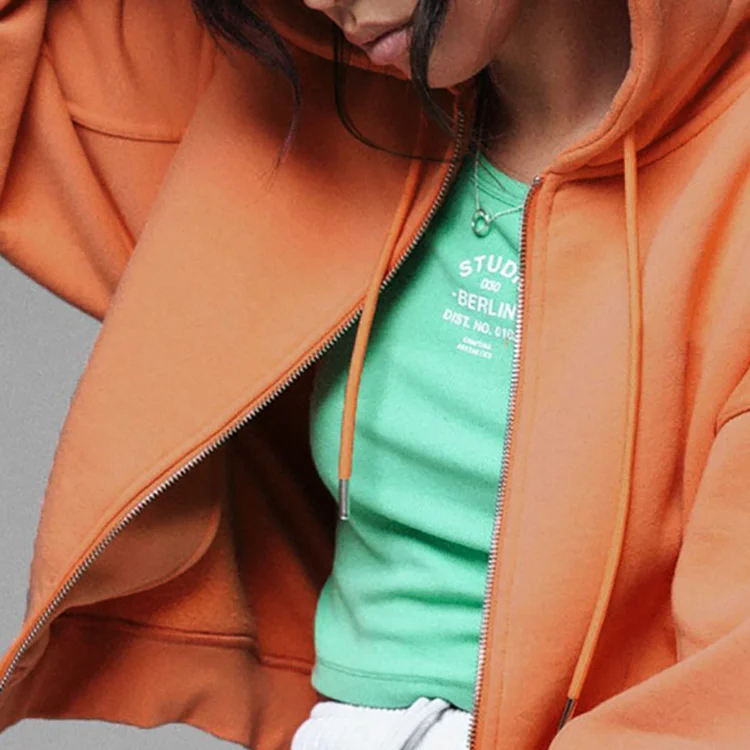 Индивидуальный дизайн, лучшее качество, оптовая продажа, женские толстовки без рисунка для тренажерного зала, короткий топ на молнии, толстовка с капюшоном на молнии для женщин