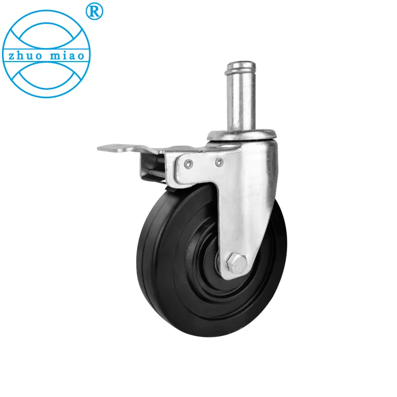 5 inch medium lever brake caster anti-static caster mute rubber equipment cart universal wheel