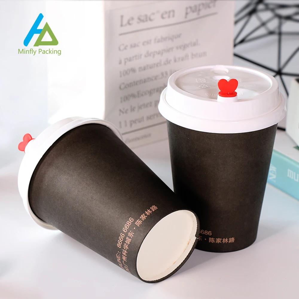 Minfly Digital Printing Custom 8oz 10oz 12oz 16oz Double Wall Disposable Hot Cold Drinks Coffee Ripple Paper Cups with Lids