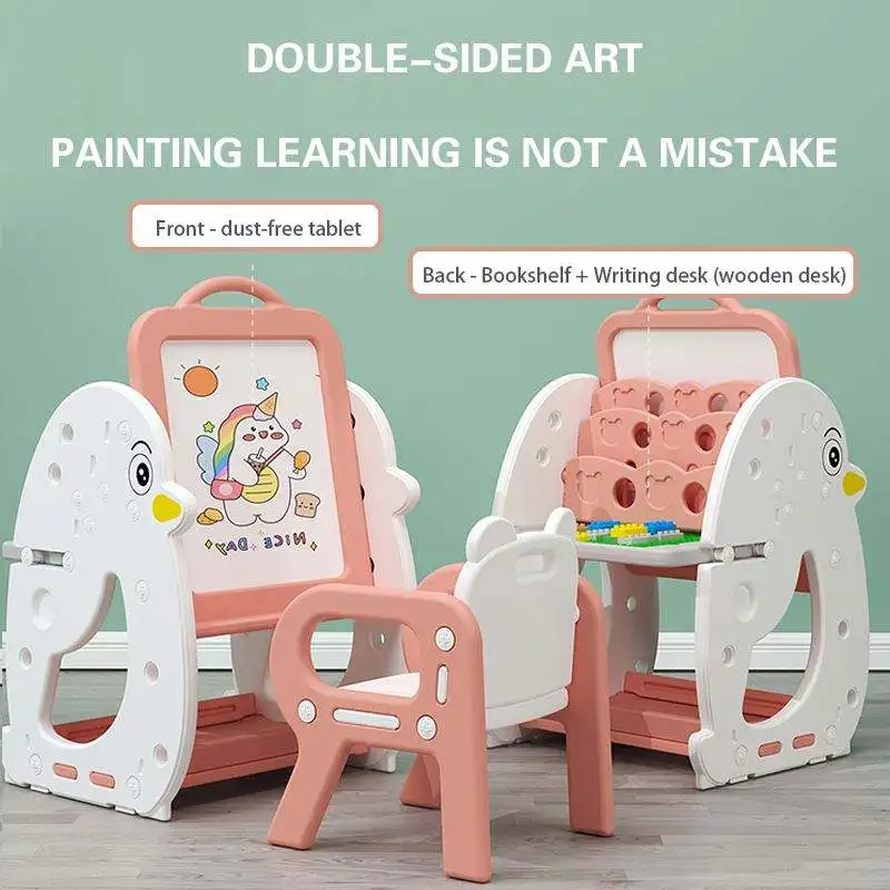 Indoor Plastic Furniture Preschool Baby Seat Multifunction Study Table Chair Children White Drawing Board