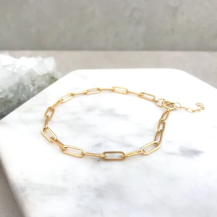 Charm Simple Gold Plated Jewelry Stainless Steel  Chain Bracelet Chunky Chain Bracelet With Extension Chain