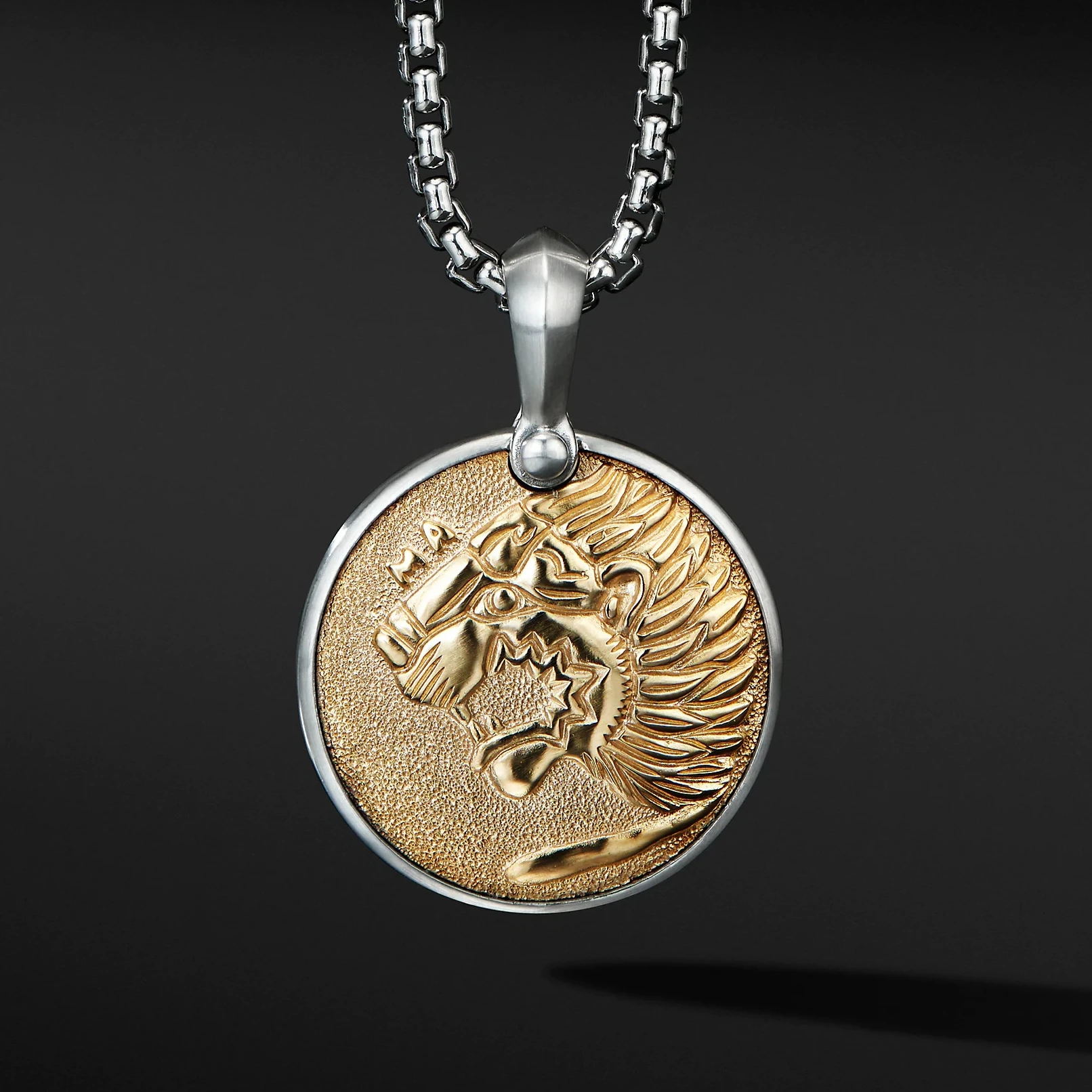 Customized Steel Leo Lion Head Gold Plated Mens Coin Medallion Chain Pendant Necklace For Men