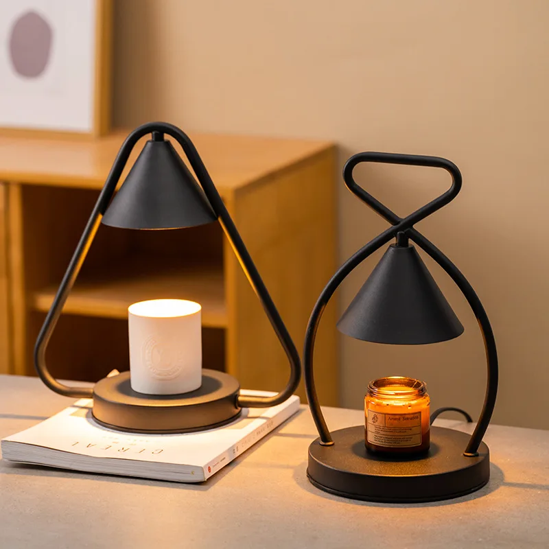 Scented Candle Lamp Bedside Lamp No Fire Essential Oil Candle Lamp Black Candle Warmer Usb Iron Metal Table Top Night Romantic