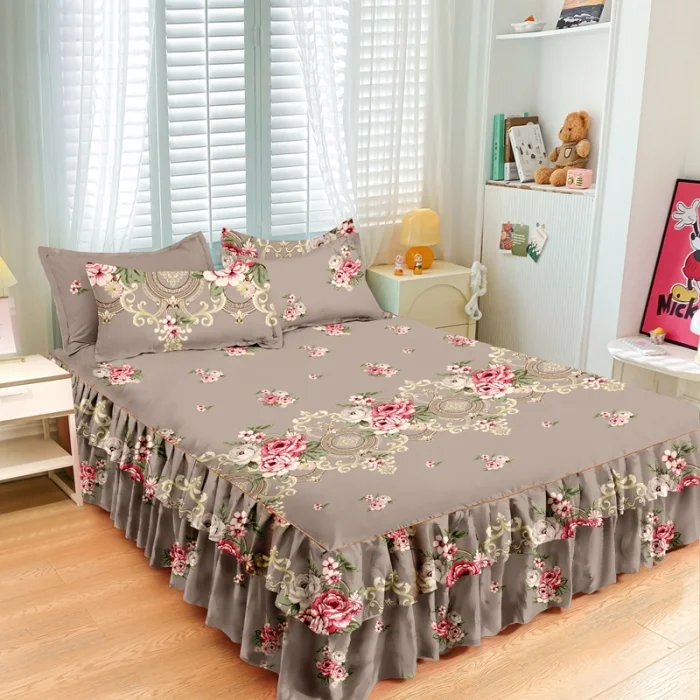 Lace Bed Sheet Skirt Set Floral Printed Bed Cover Single/Queen/King Size Bedspread + 2 pcs Of Pillowcase Bedsheets