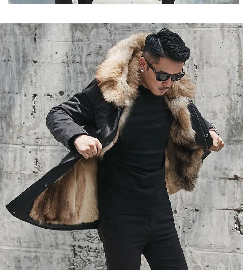 
Fashion fox fur lining genuine sheepskin leather jacket for men 