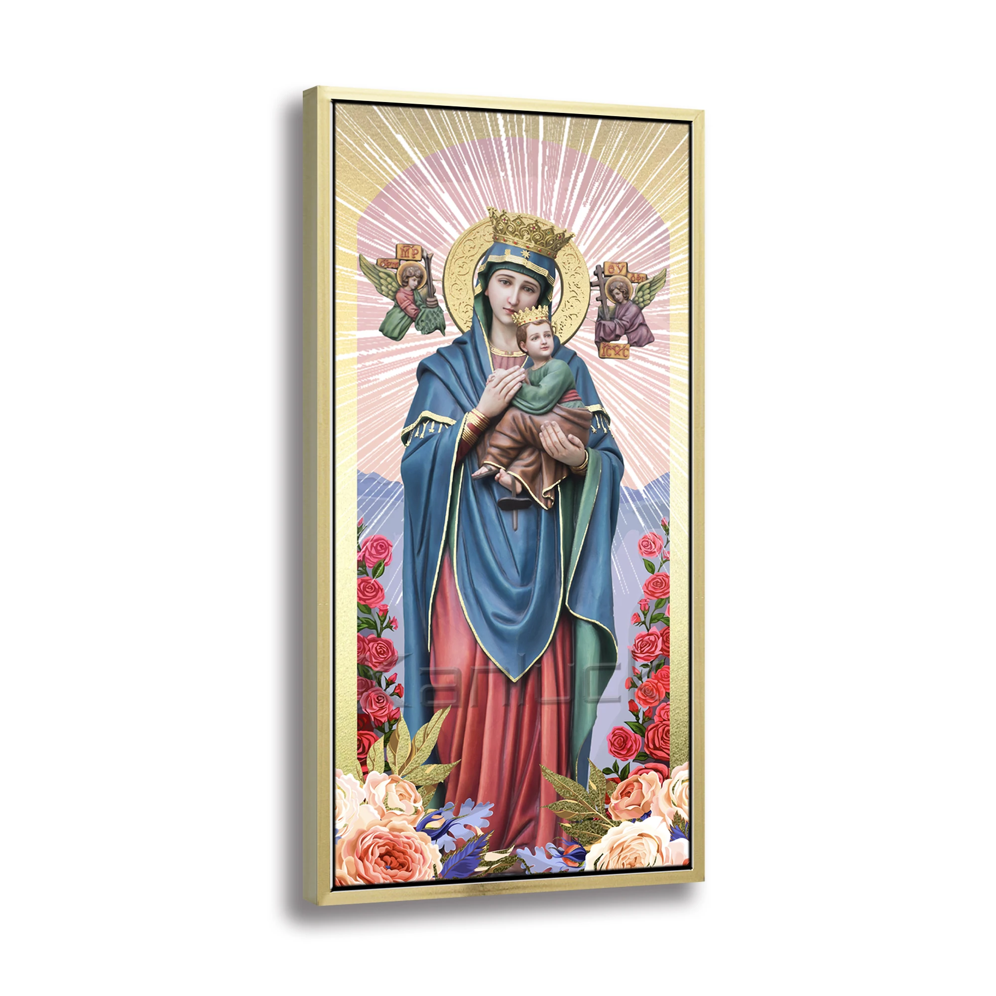 The Virgin Mary Embracing Divine Love and Protection Frame Painting  Canvas Art Religious Wall Art