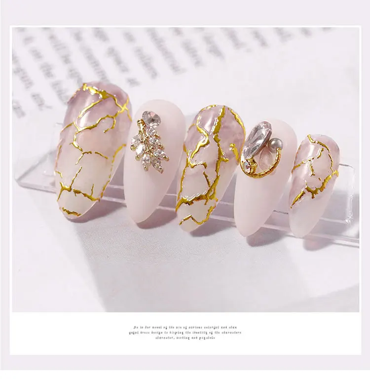 2023  Nail Art Top Quality Golden Metal Foil Nail Art Paper Decals 3d Nail Stickers