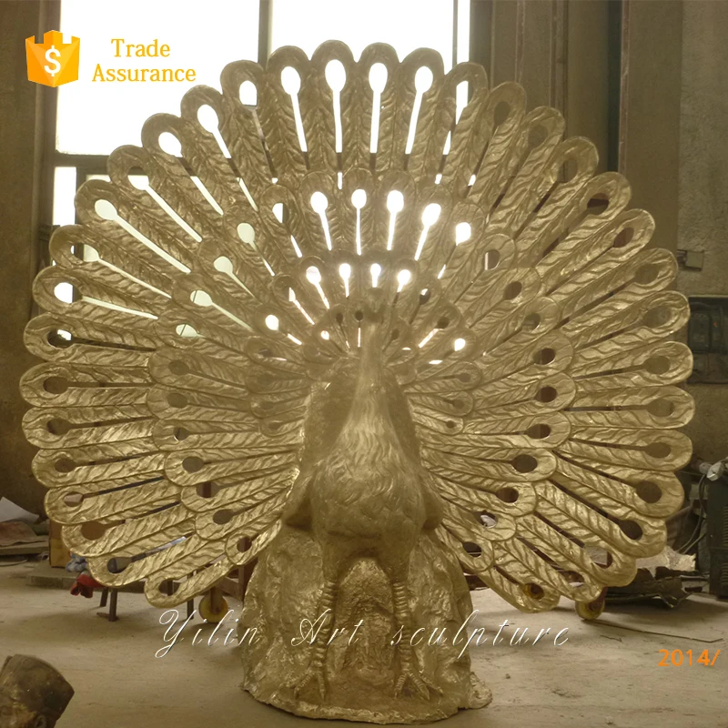 Garden Animal Bronze And Brass Peacock Carving Sculpture