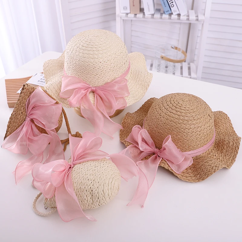 Summer Straw Beach Hat for Kids New Fashion Outdoor Wide Brim Sun Hat Sunscreen Children Straw Hats
