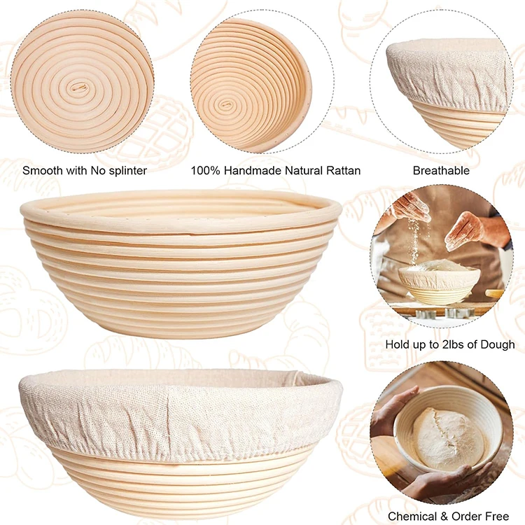 Ready to Ship 2 pieces bread proofing basket with silicone brush bread lame 8 piece DIY tools and metal scraper perfect set