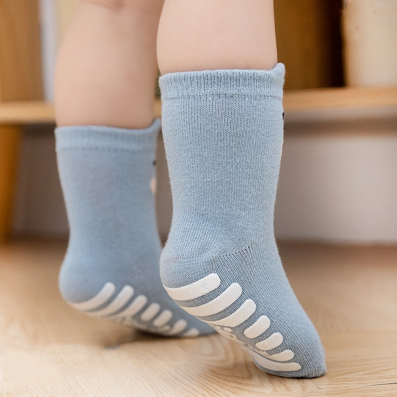 Милые детские носки из чесаного хлопка с животными Осенние нескользящие для пола в помещении мягкие малышей и младенцев