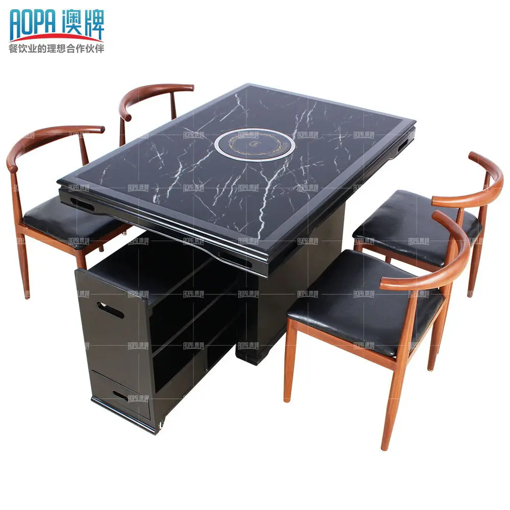 New design flexible large storage space wood+tables with hot pot shabu shabu restaurant furniture