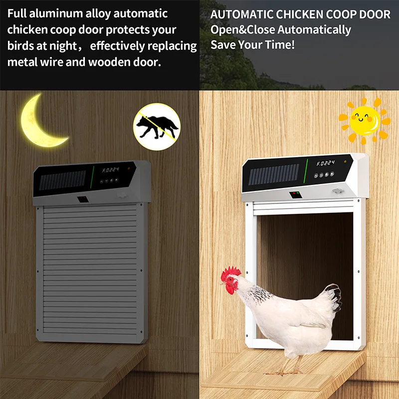 2024 Upgraded Aluminum Alloy Automatic Chicken Coop Door With Light Sensing Chicken Coop Display Timer Control Coop Door