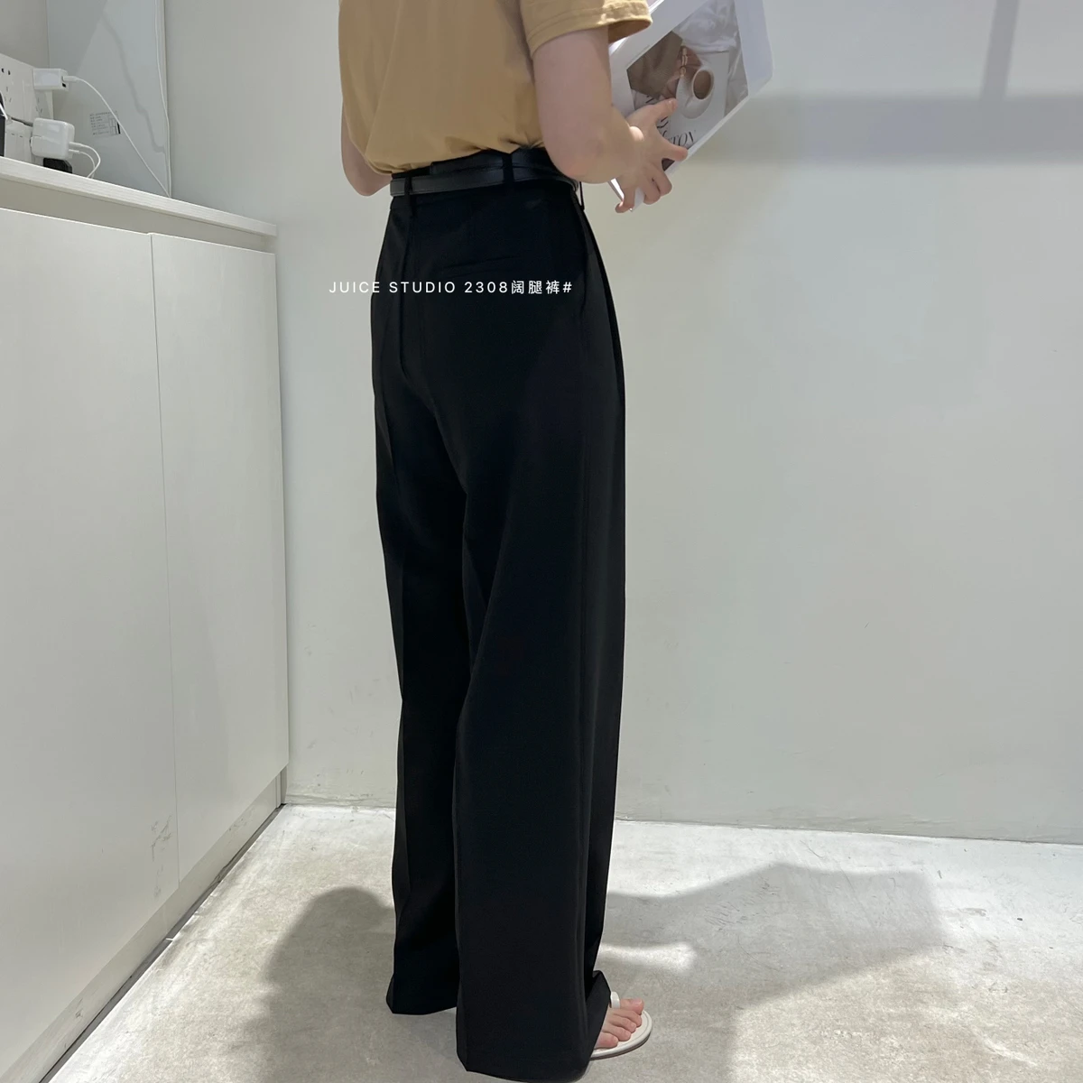 49# 2024 Women Wide Leg Pants Pocketed Solid Color Pants  Casual Pants Office Lady High Waist Straight Trousers