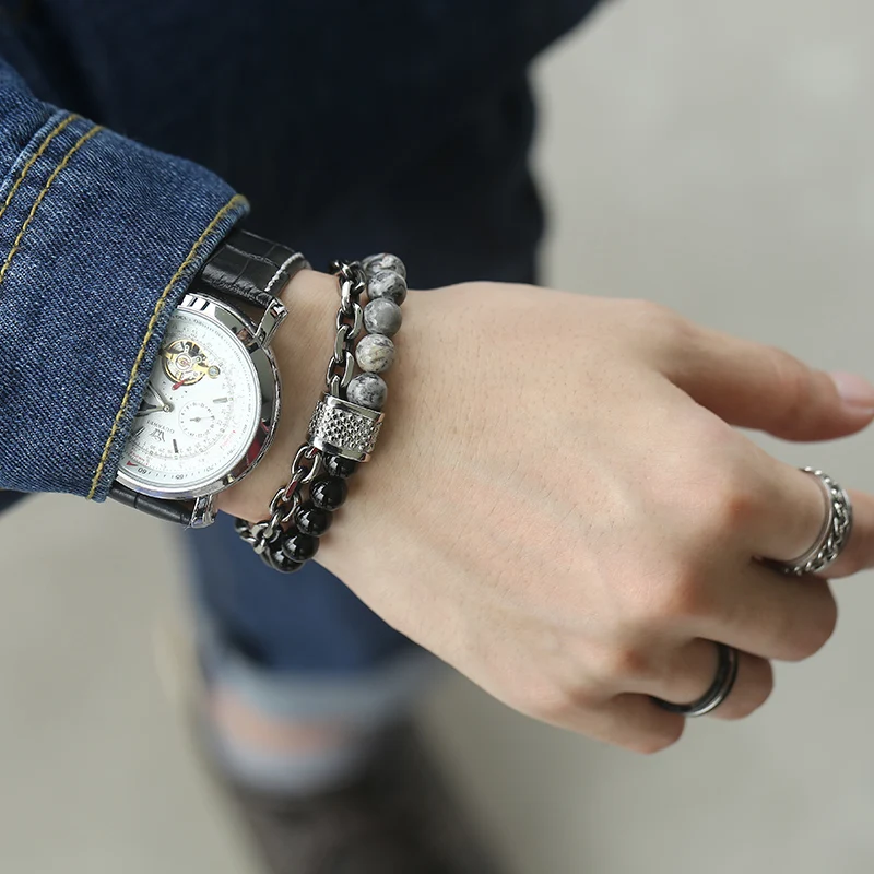 Wholesale fashion jewelry Natural Stone Beaded Bracelet for Men Stainless Steel Bracelets Jewelry