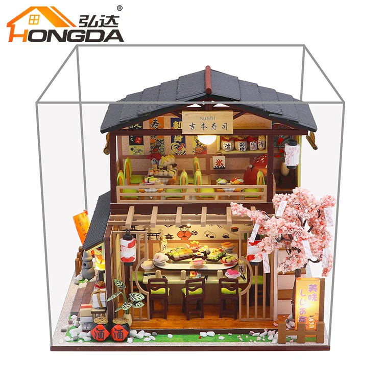 Hongda M2011Z японский стиль Гиббон суши деревянный кукольный домик Diy Миниатюрный Кукольный С Пылезащитным чехлом
