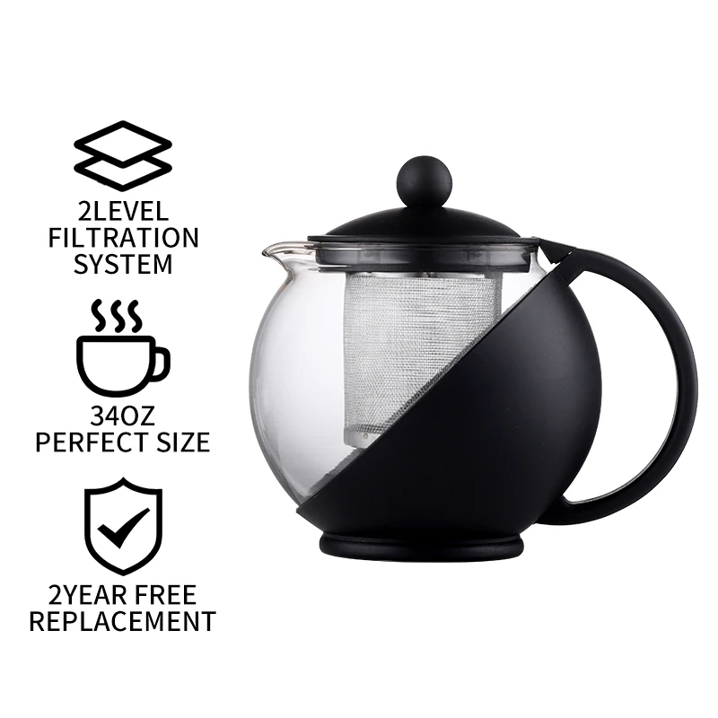 Hot Selling 2021 Transparent High Borosilicate Heat Resistant Glass Tea Infuser Plastic Case With the handle Glass Tea pot