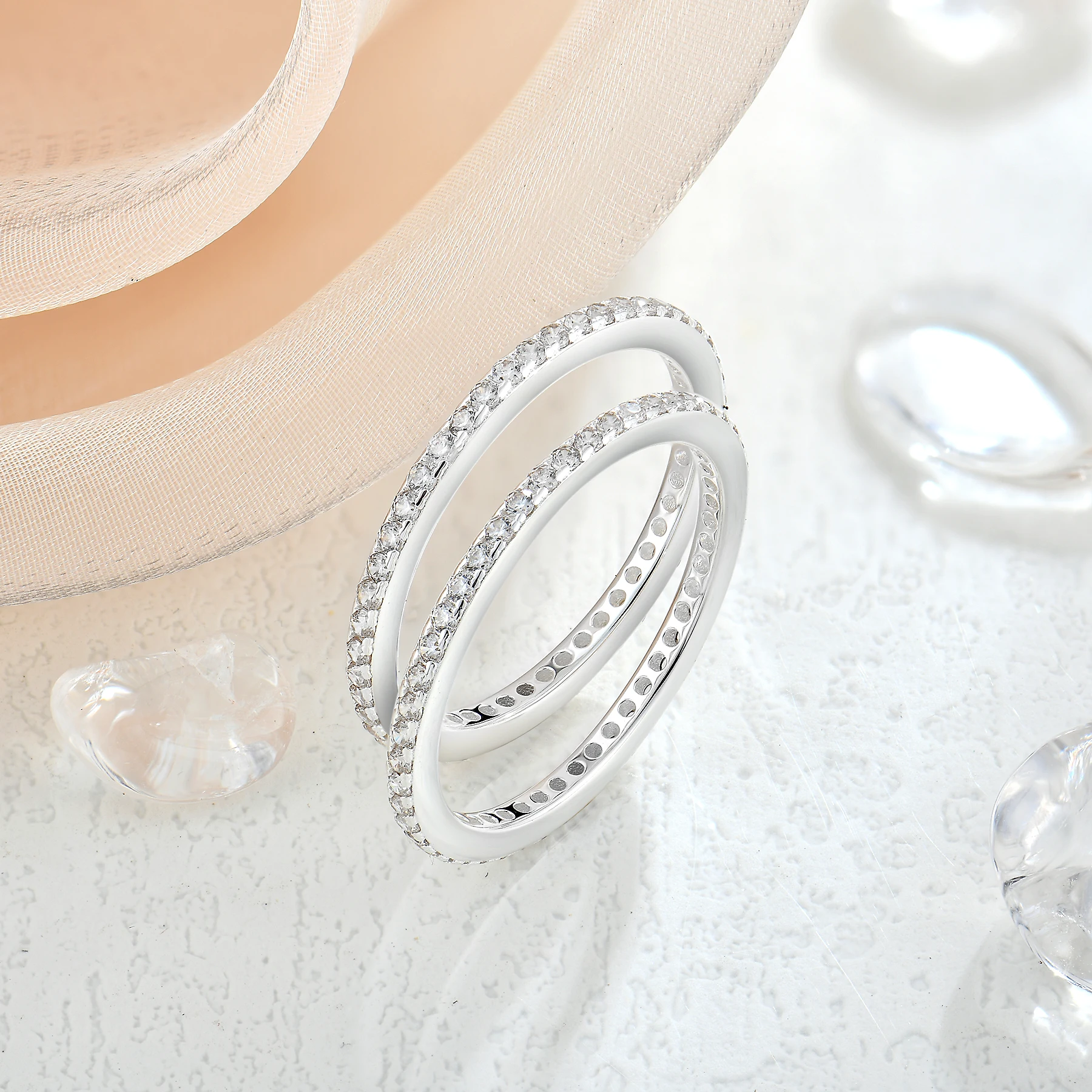 Simple row zirconium ring 925 sterling silver full zircon double row engagement ring for women