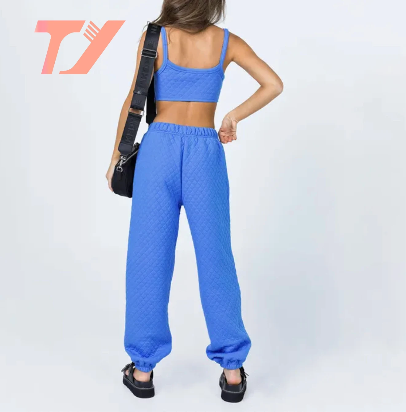 TUOYI Winter Women Lounge Wear Matching Crop Top And Sweatpants Two Piece Pants Set Sweatsuit