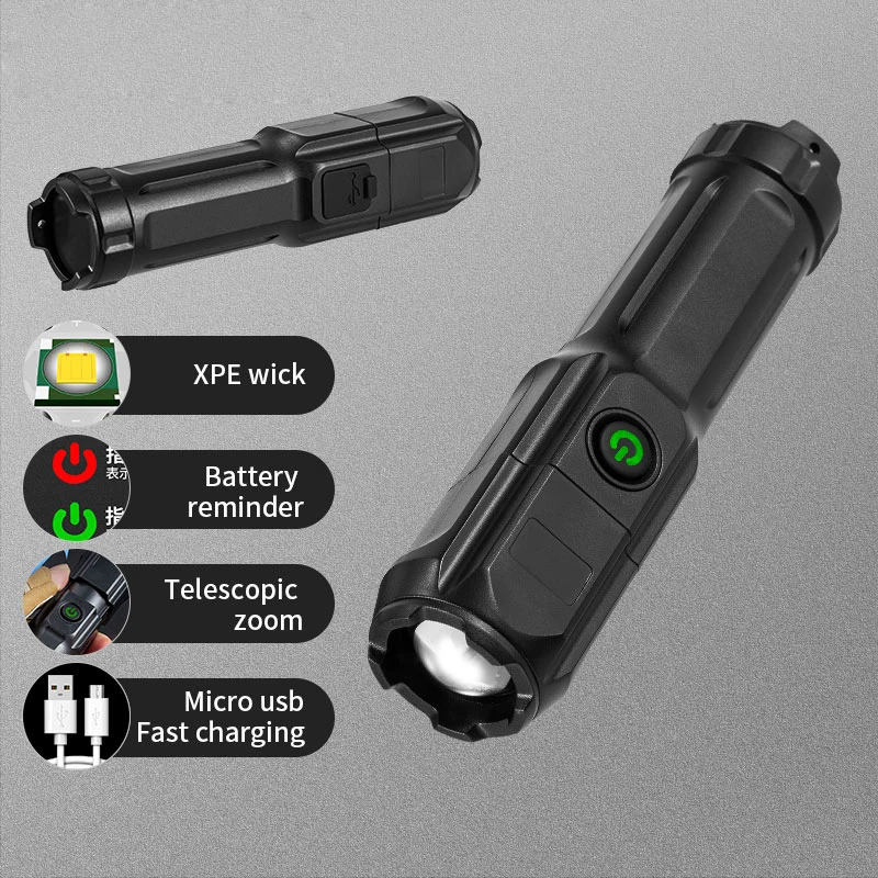 Wholesale Laser Logo Small Portable XPE USB Rechargeable LED Flashlights Torches Zoom Flashlight