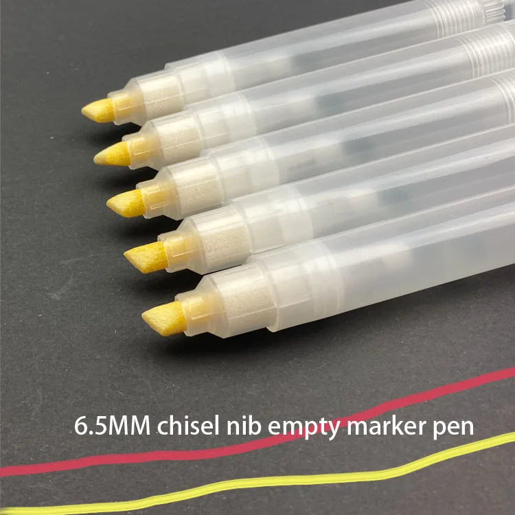 Manufacturer 6.5mm Chisel  tip size transparent barrel empty refillable marker for paint pen