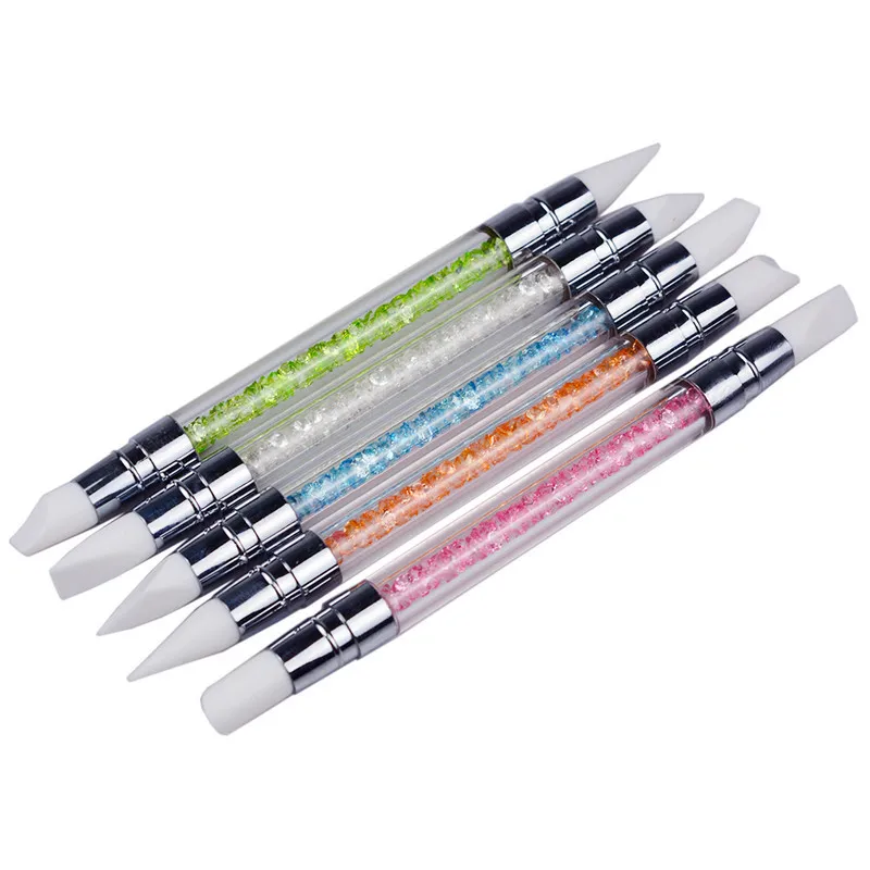 TSZS Double Side 5pcs/Set Cheap Nail Art Pen Silicone Rhinestones Nail Art Sculpture Pen Silicone Tip Stylus Pen