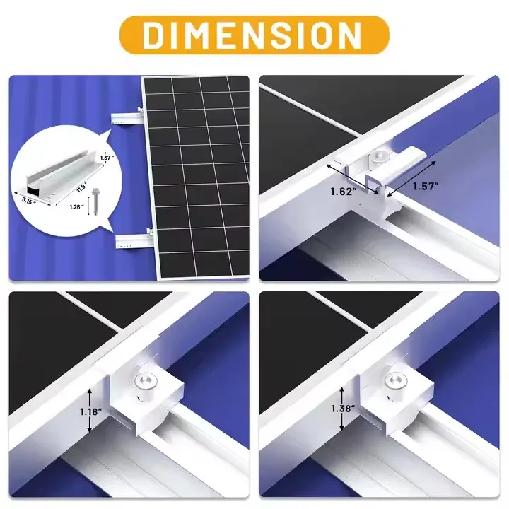 1-4 Panel Aluminum PV Roof Racking Structure Photovoltaic Rail Clamp Solar Panels Mounting Accessories Brackets Support System