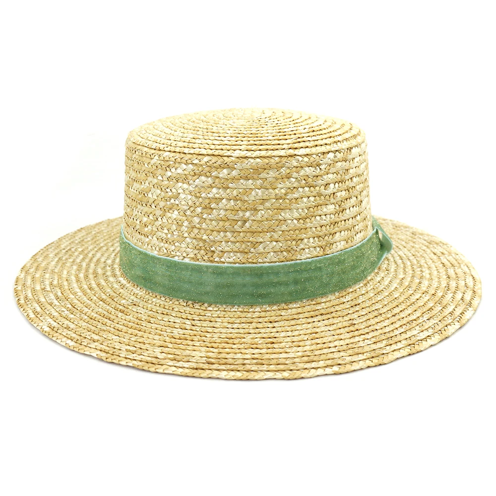 Fashion Sun Hats for Women Straw Sun Boater Hat for Ladies Wide Brim Beach Hat With shinning velvet tape