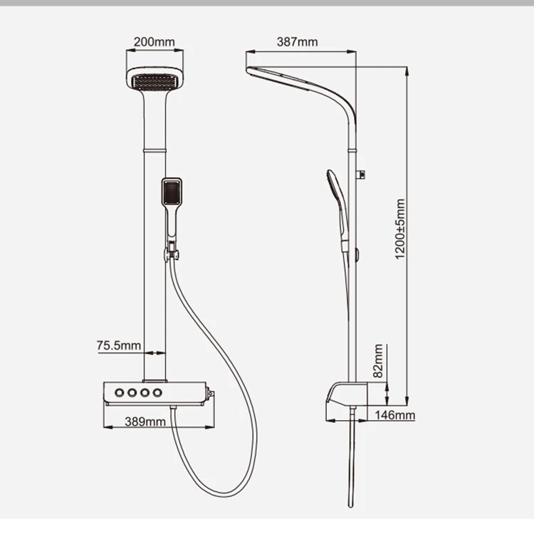 H59 Copper Aluminium Luxury Bathroom Waterfall Rainfall Black and Gold Shower Set Column Panel with Spain Sedal Valve Core