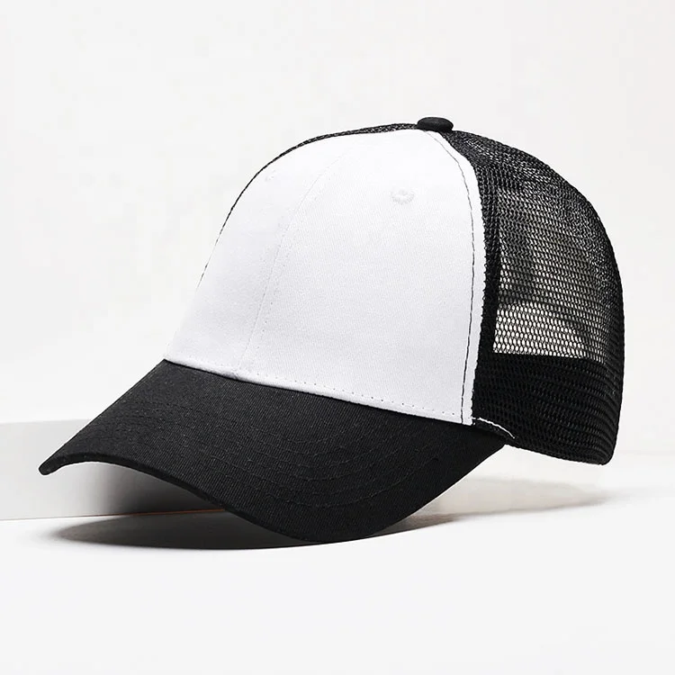 Oem custom navy blue gorras 6 panel mesh back cotton plain trucker cap