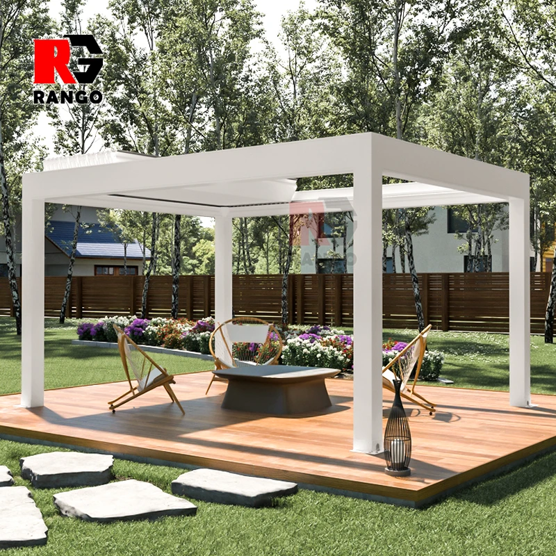 Install Easily Remote Control Pergola Outdoor Garden Buildings Gazebo Garden Bioclimatic Aluminium Pergola With Sun Screen