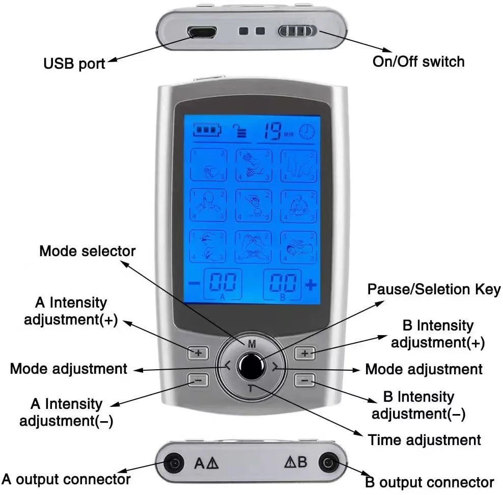 USB Charging 24 Modes Dual Channel Ten Ems Stimulator TENS Physiotherapy Instrument Meridian Pulse Massager