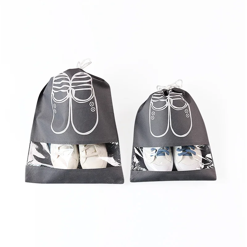 Модные многоразовые сумки для обуви из нетканого материала на шнурке с карманом для путешествий, подходящие к сборке, с окном из ПВХ
