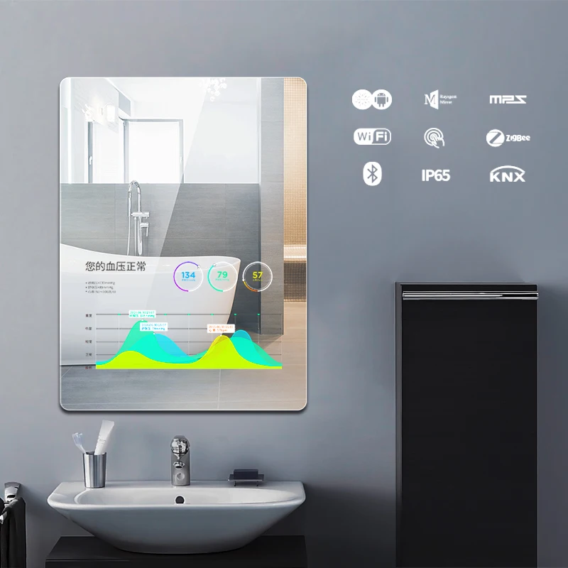 Customized modern bathroom waterproof smart touch screen led light mirror