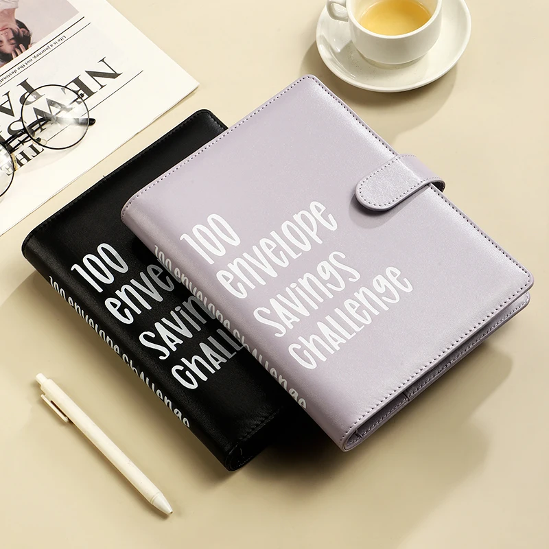 Shiny Pink 100 Envelopes Budget Binder Money Saving Challenge Diary with Leather Cover and Cash Envelopes