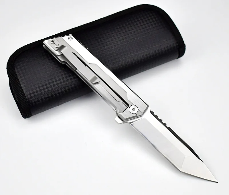 Tactical Folding Pocket GR5 titanium  Knife for men 14C28N Stainless Steel Blade Frame Lock EDC Camping Knives Belt Clip Carry
