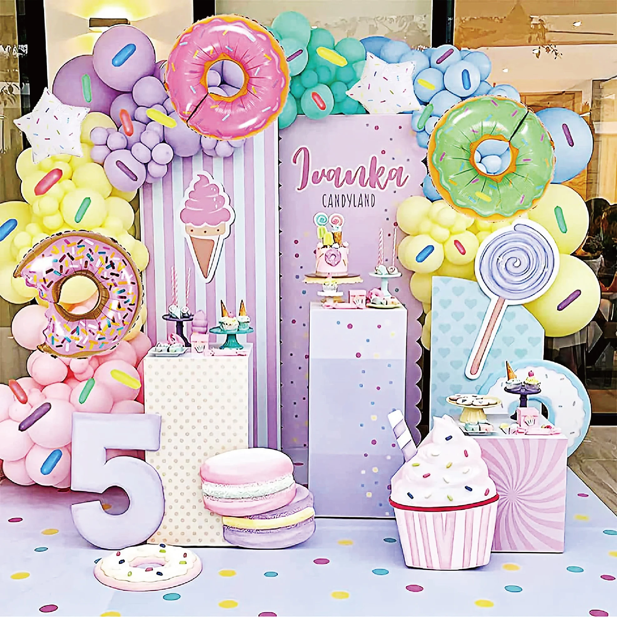 Macaron Donut Balloon Galand Arch Kit Sweet Girl Birthday Theme Happy Birthday Party Supplies Set Banner Balloon Party