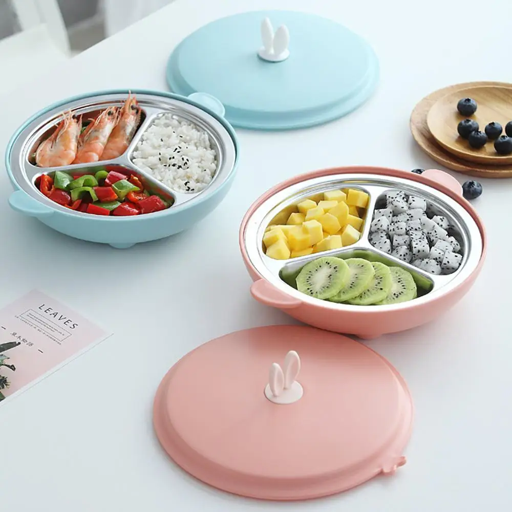 
Kids Children Lunch Box Stainless Steel Thermal Insulated Food Snack Plate Tray Cute Rabbit Ear Shape Breakfast Dinner Tableware 