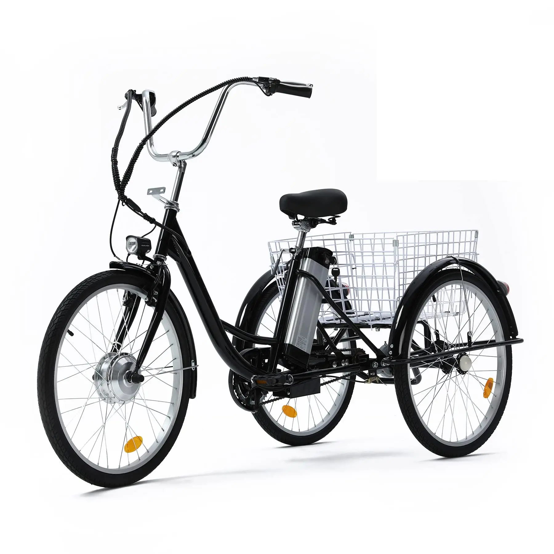 LEWEE New 24inch 26inch Electric Tricycle 250W Brushless Motor 36V Battery ThreeWheel Bicycles Ebike Trike with Basket For Adult