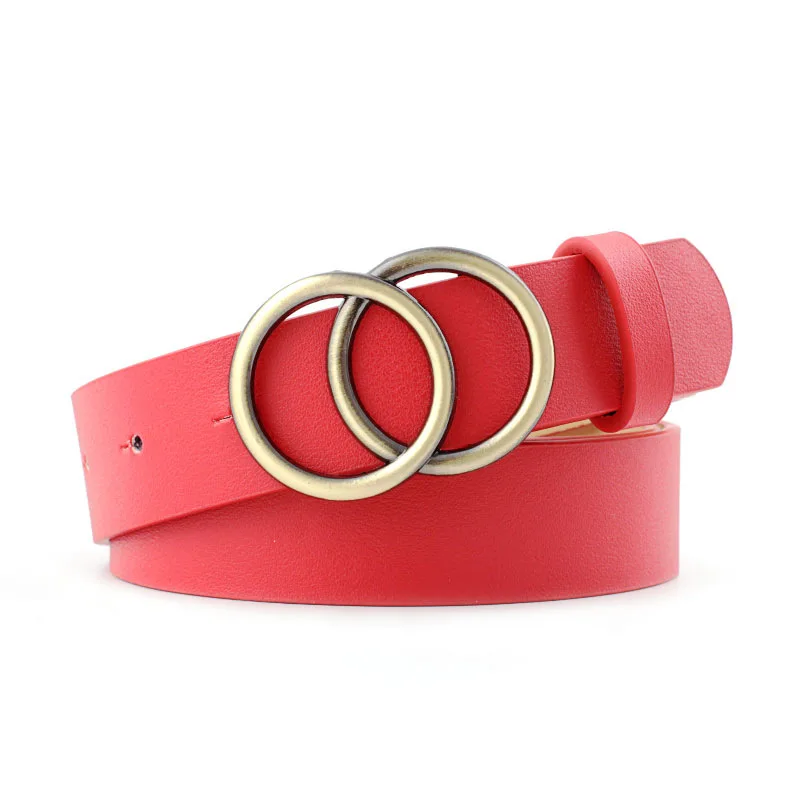 Bronze double round buckle belt vintage pu leather trim fashion hipster denim belt