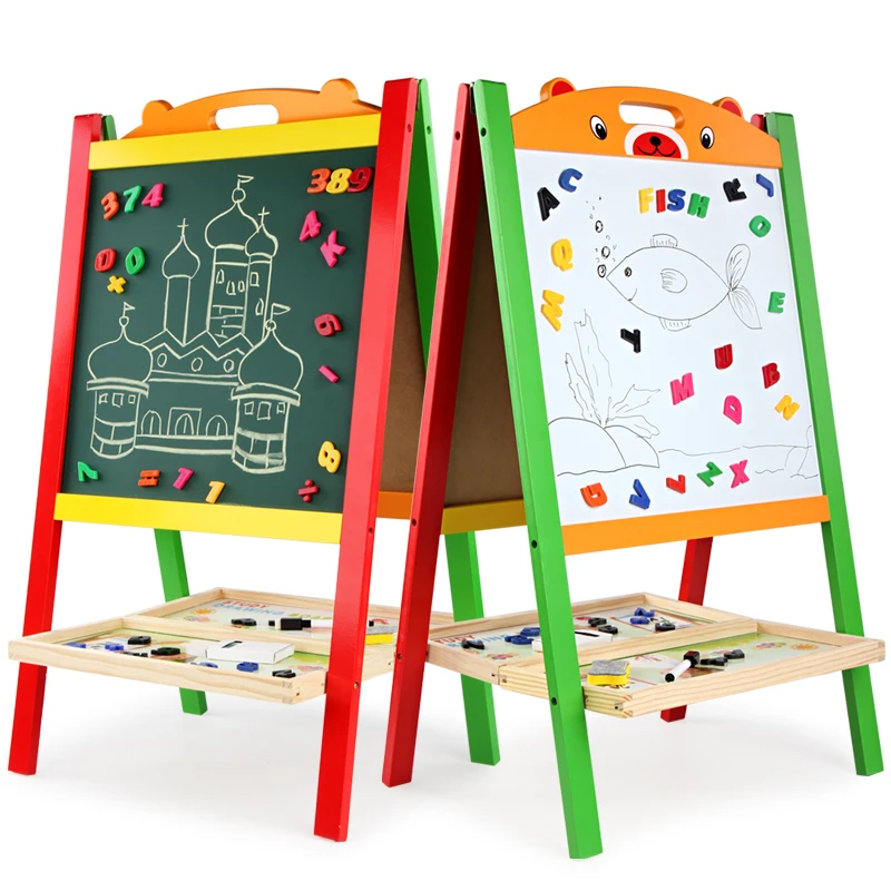 wooden double-sided magnetic drawing writing board toy for 3 age+ children girl / boy gift