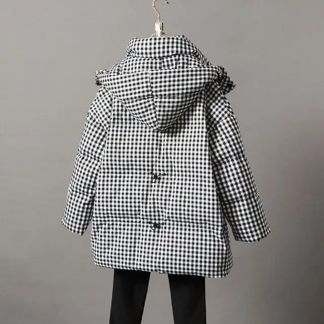 
Gray A-line Pattern Cotton Below Knee Long Sleeve Polyester Small Checked Coat for Women 