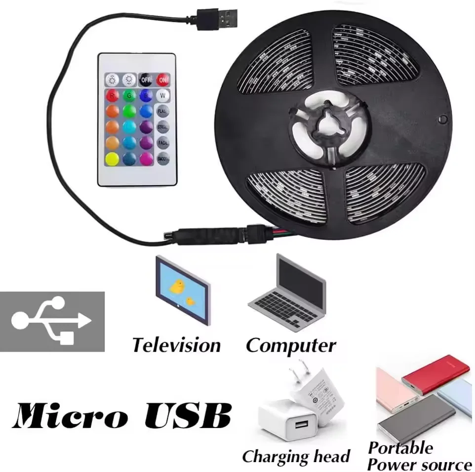 Smart LED 3M 5050 DC5V IP20 Flexible RGB TV Backlight kit USB led Strip Light with 24 Key IR Remote Controller