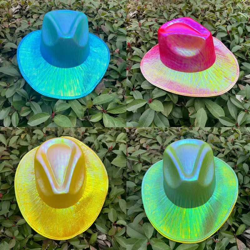 2022 Customizable Festival Event Party Supplies Colorfully Crazy Carnival Hats Plastic Cowboy Cap Glitter Festival Party Hats