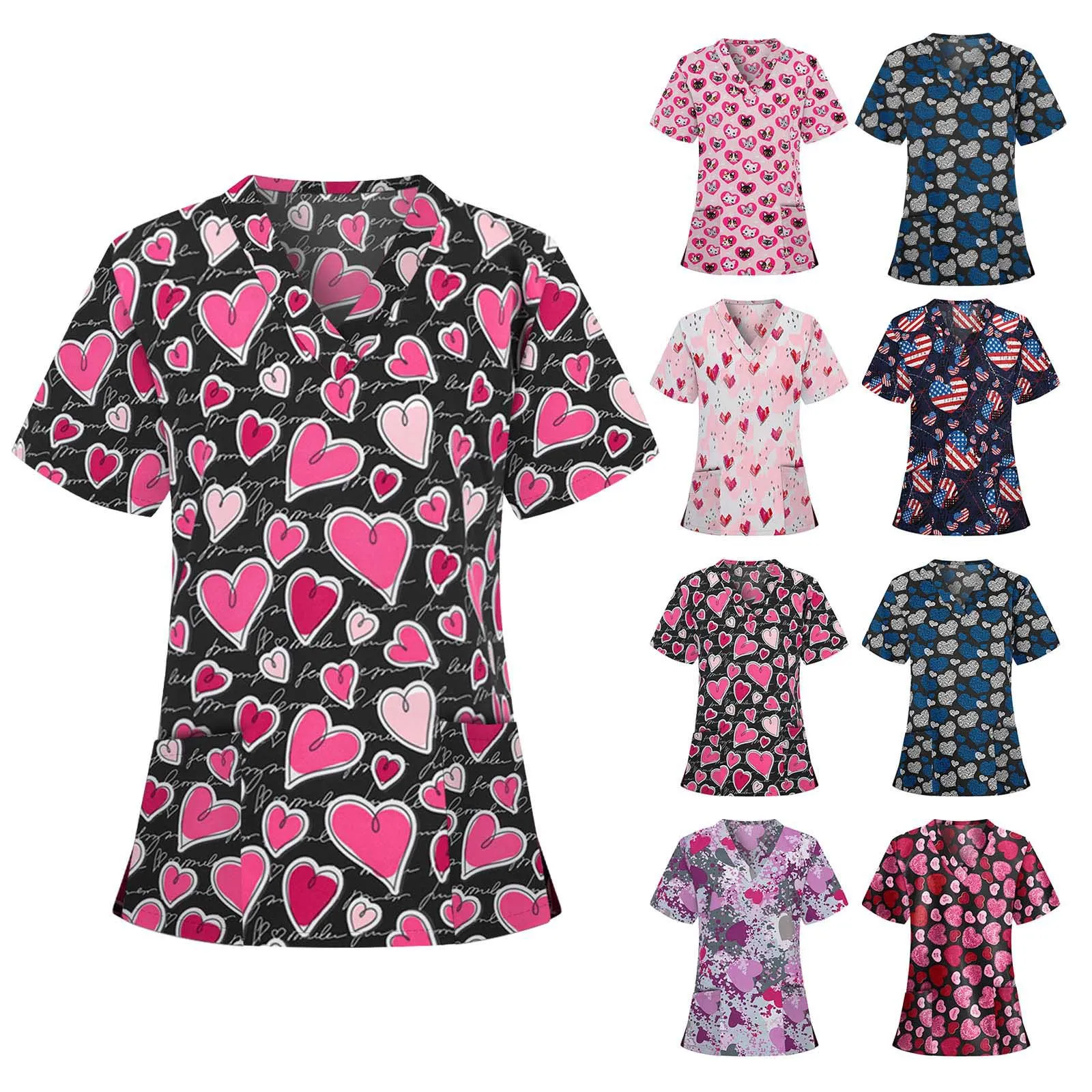 
Fashionable Design Cotton Polyester Uniforms Beautiful Hospital Scrubs Women Nurse Printed Scrub Top 